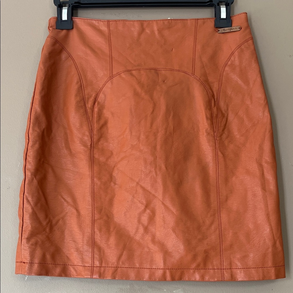 Skunkfunk Vibrant Orange Mini Leather Fitted Autumn Color Skirt Size 1